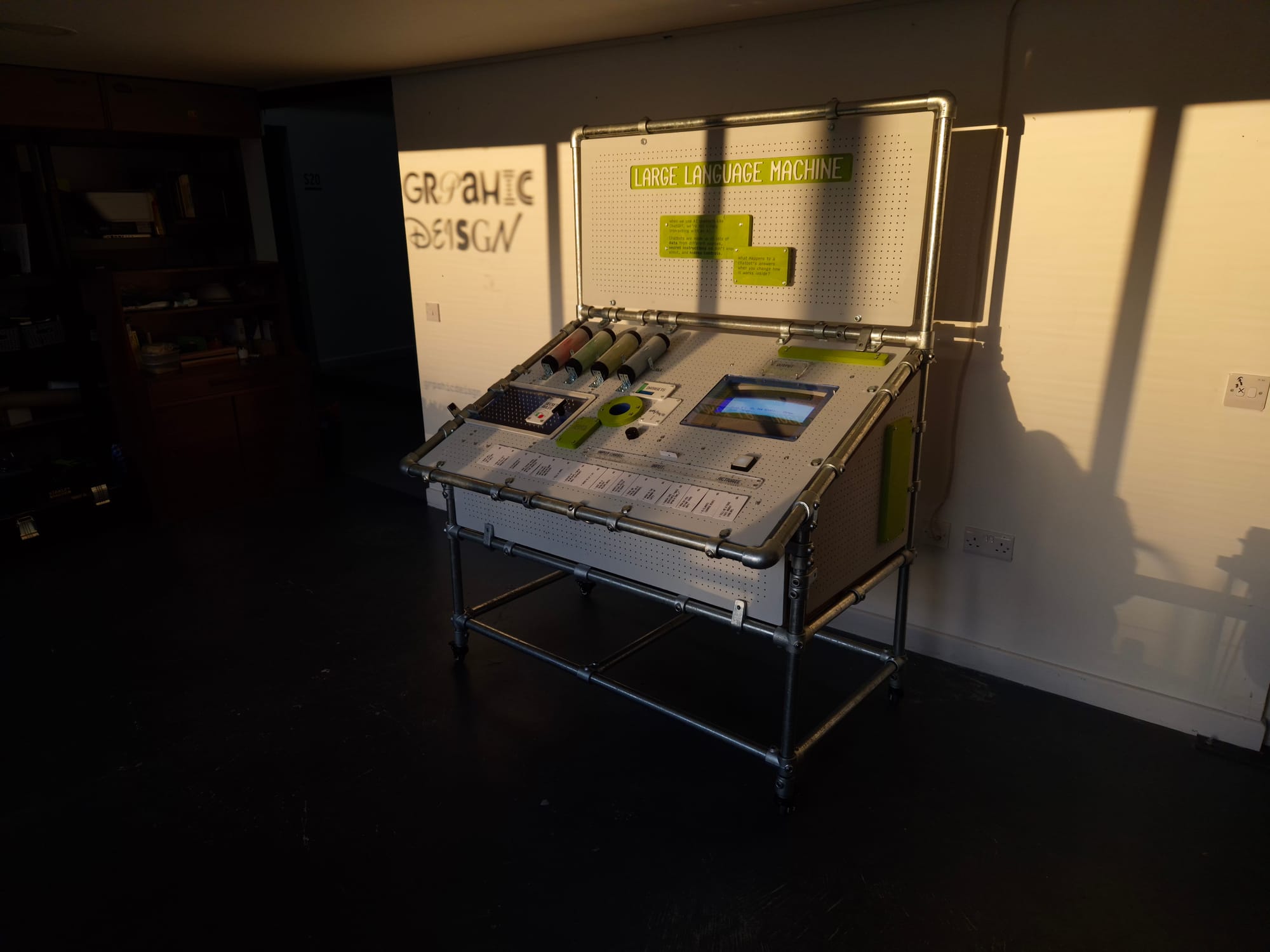 Large Language Machine set up in the studio during a moody sunset.